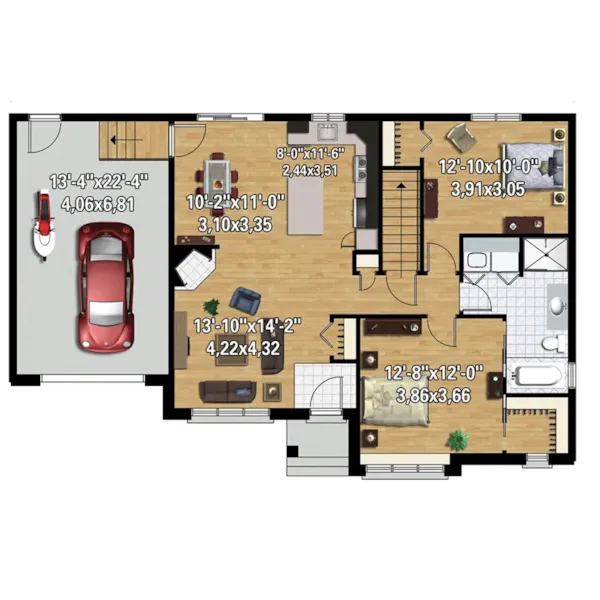 Traditional House Plan 3D First Floor - Ricefield Ranch Home 126D-1157 - Shop House Plans and More