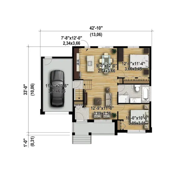 Modern House Plan 3D First Floor - Dakota Falls Modern Home 126D-1164 - Shop House Plans and More