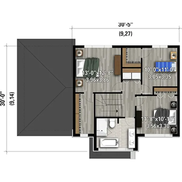 Modern House Plan 3D Second Floor - Azzo Rustic Modern Home 126D-1172 - Shop House Plans and More