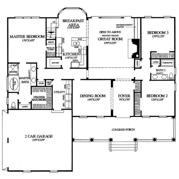 Ranch House Plan First Floor - Ericson Southern Plantation Home 128D-0002 - Search House Plans and More