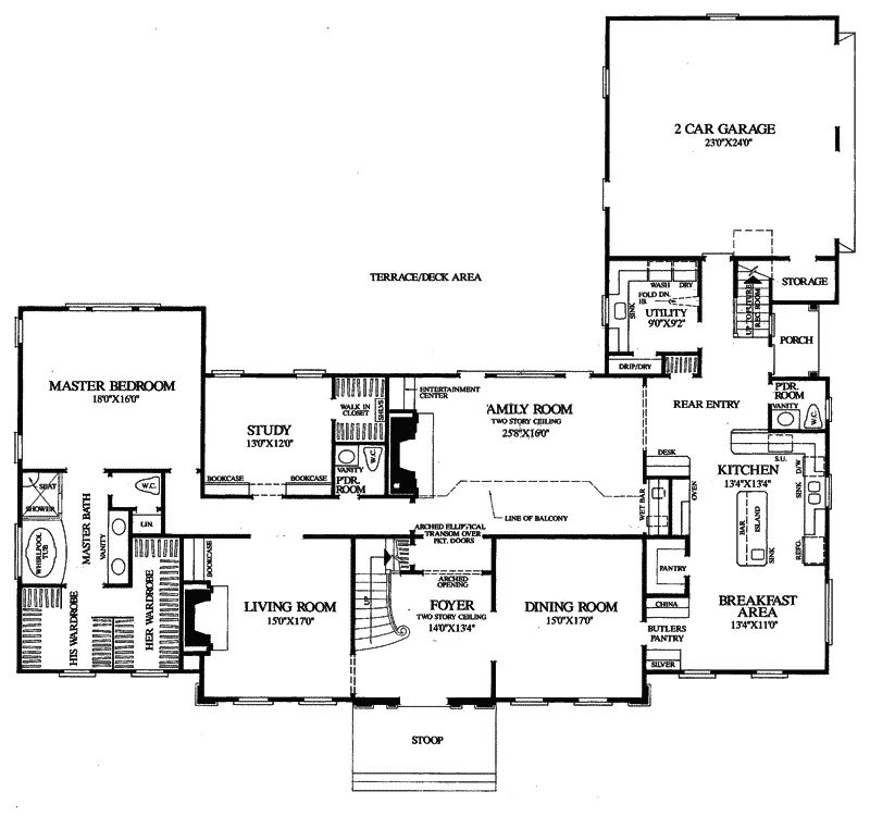 Southern Plantation House Plan First Floor - Stockard Colonial Home 128D-0007 - Shop House Plans and More