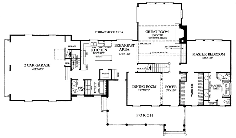 European House Plan First Floor - Adirondack Lane Country Home 128D-0012 - Search House Plans and More