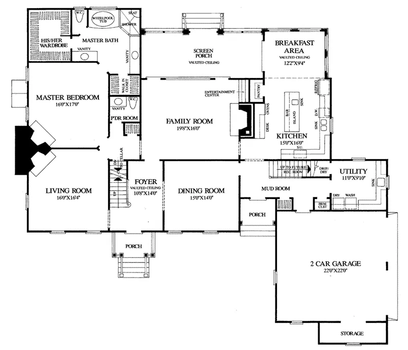 Colonial House Plan First Floor - Appomattox Colonial Farmhouse 128D-0014 - Search House Plans and More