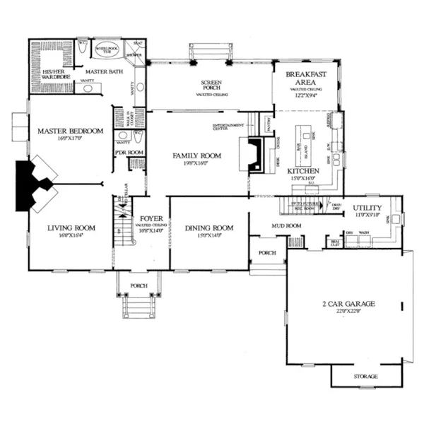 Early American House Plan First Floor - Appomattox Colonial Farmhouse 128D-0014 - Search House Plans and More