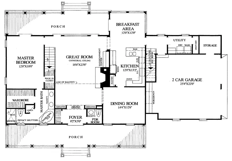 Rustic House Plan First Floor - Backbay Cottage Country Home 128D-0017 - Search House Plans and More