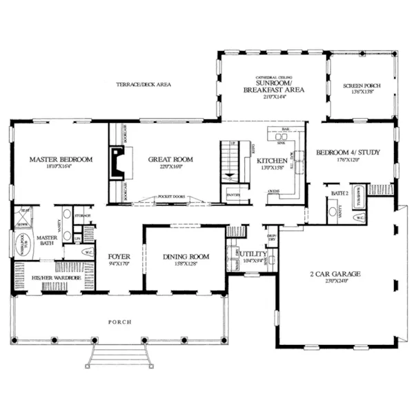 Country House Plan First Floor - Bay St. Louis Lowcountry Home 128D-0021 - Search House Plans and More