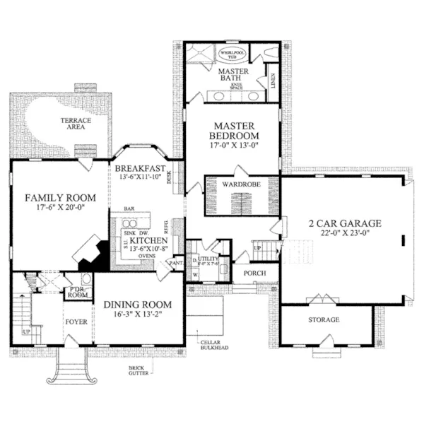 Early American House Plan First Floor - Blaikley Cape Cod Farmhouse 128D-0023 - Search House Plans and More