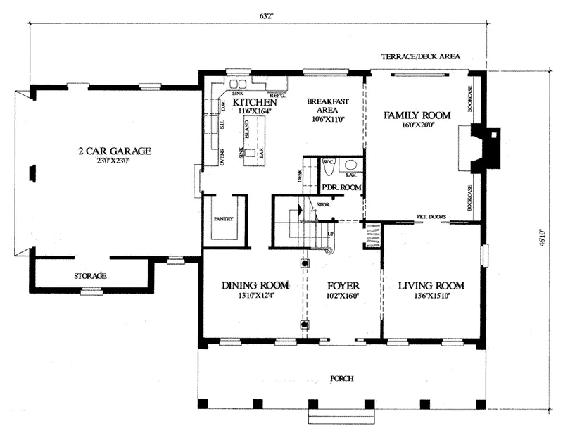 Early American House Plan First Floor - Beaumont Colonial Home 128D-0025 - Search House Plans and More