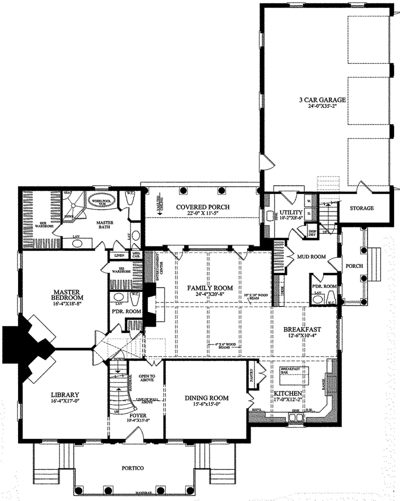 Georgian House Plan First Floor - Brewton House Georgian Home 128D-0032 - Search House Plans and More