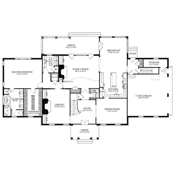 Greek Revival House Plan First Floor - Broadland Traditional Home 128D-0034 - Search House Plans and More