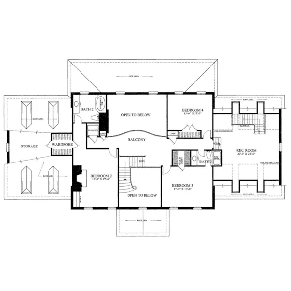 Greek Revival House Plan Second Floor - Broadland Traditional Home 128D-0034 - Search House Plans and More