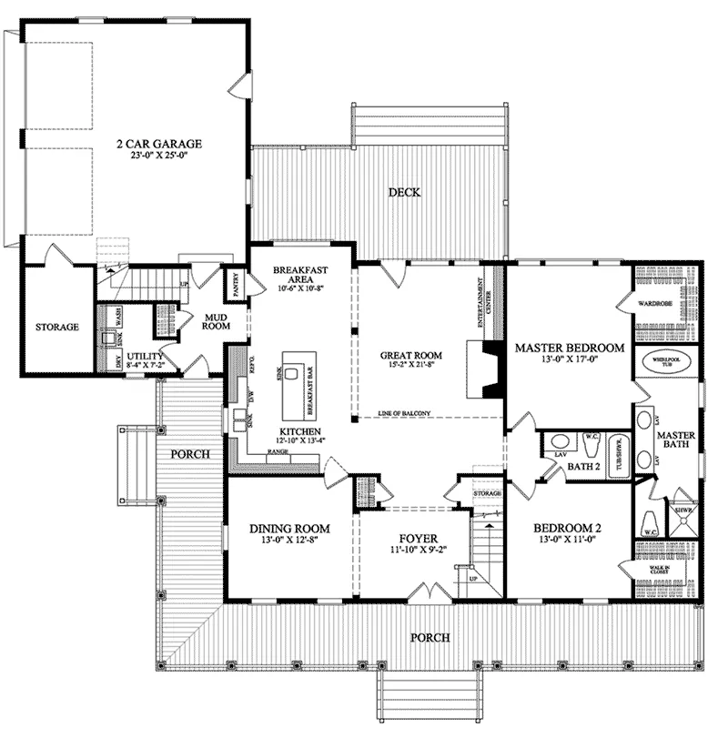 Southern House Plan First Floor - Calabash Southern Home 128D-0035 - Search House Plans and More