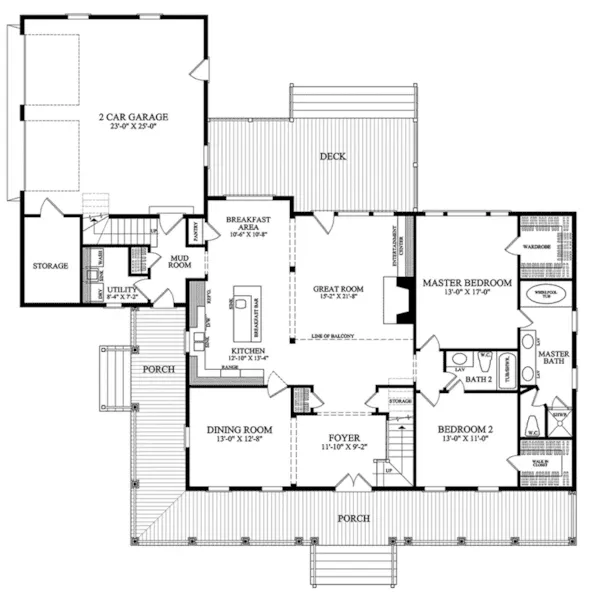 Southern House Plan First Floor - Calabash Southern Home 128D-0035 - Search House Plans and More