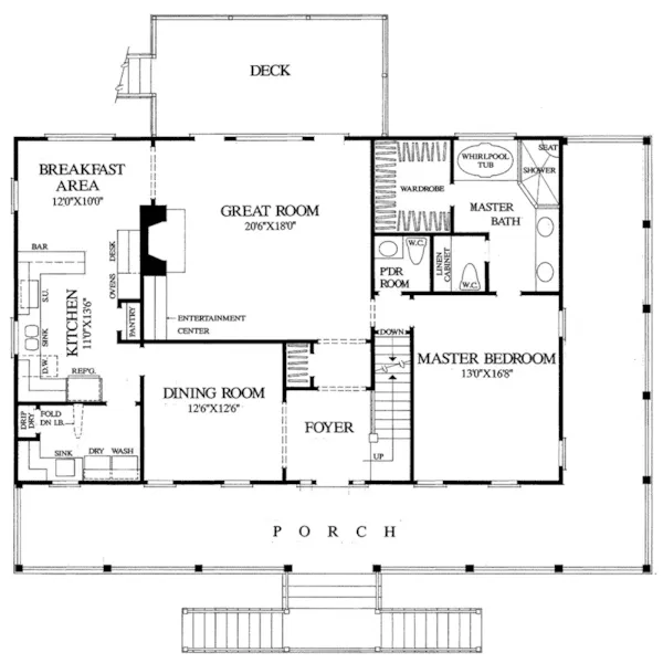 Cape Cod & New England House Plan First Floor - Currituck Cottage Coastal Home 128D-0060 - Search House Plans and More