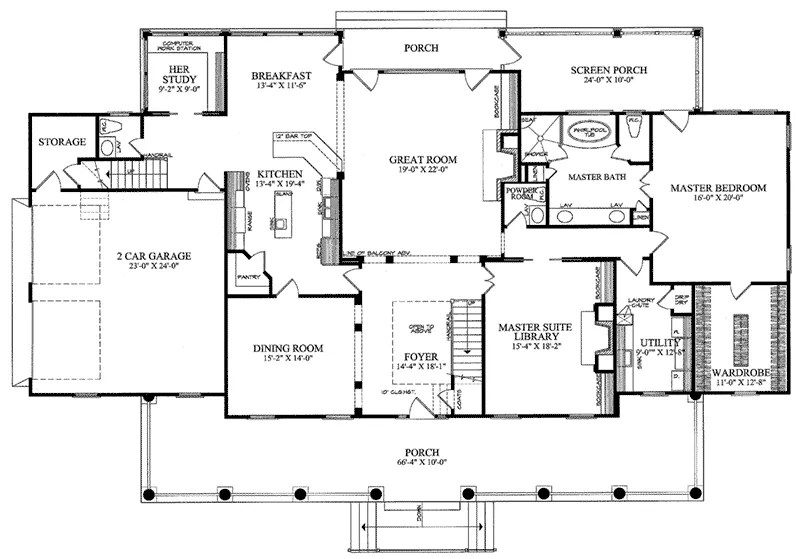 Cape Cod & New England House Plan First Floor - Edgewater Bay Lowcountry Home 128D-0064 - Search House Plans and More