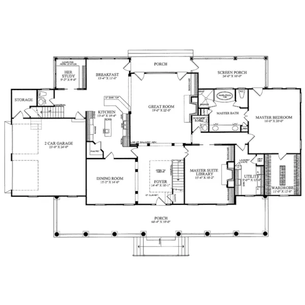 Lowcountry House Plan First Floor - Edgewater Bay Lowcountry Home 128D-0064 - Search House Plans and More