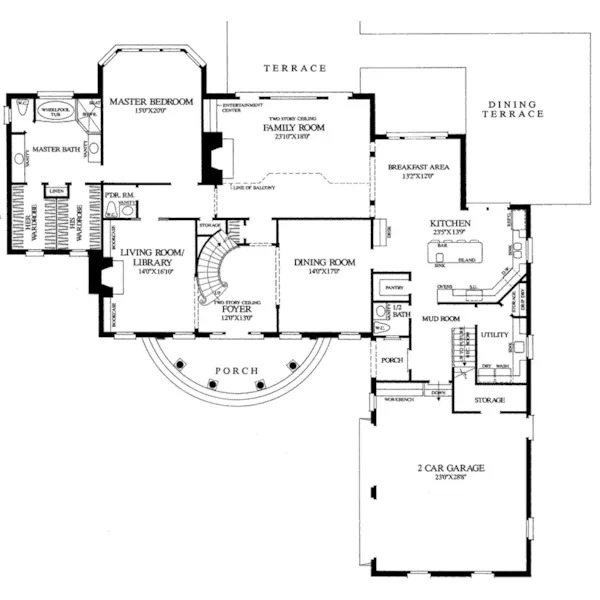 Colonial House Plan First Floor - Evergreen Manor Georgian Home 128D-0068 - Search House Plans and More