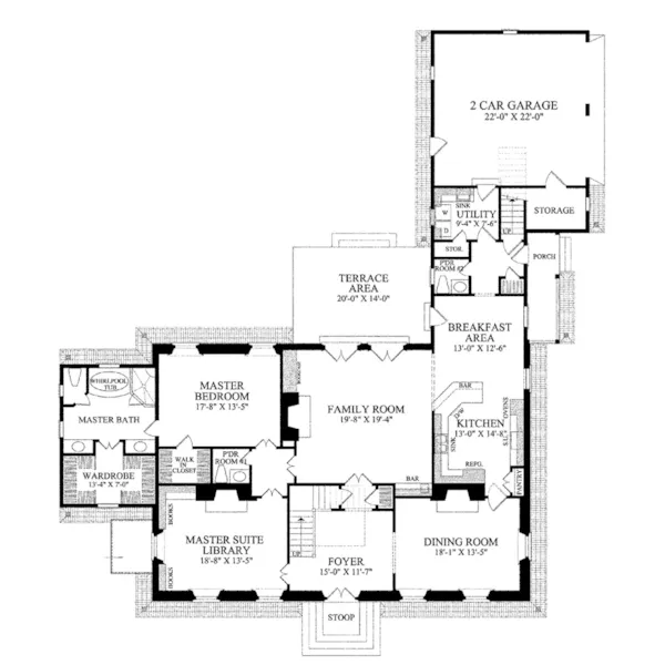 Colonial House Plan First Floor - George Wythe Colonial Home 128D-0076 - Search House Plans and More