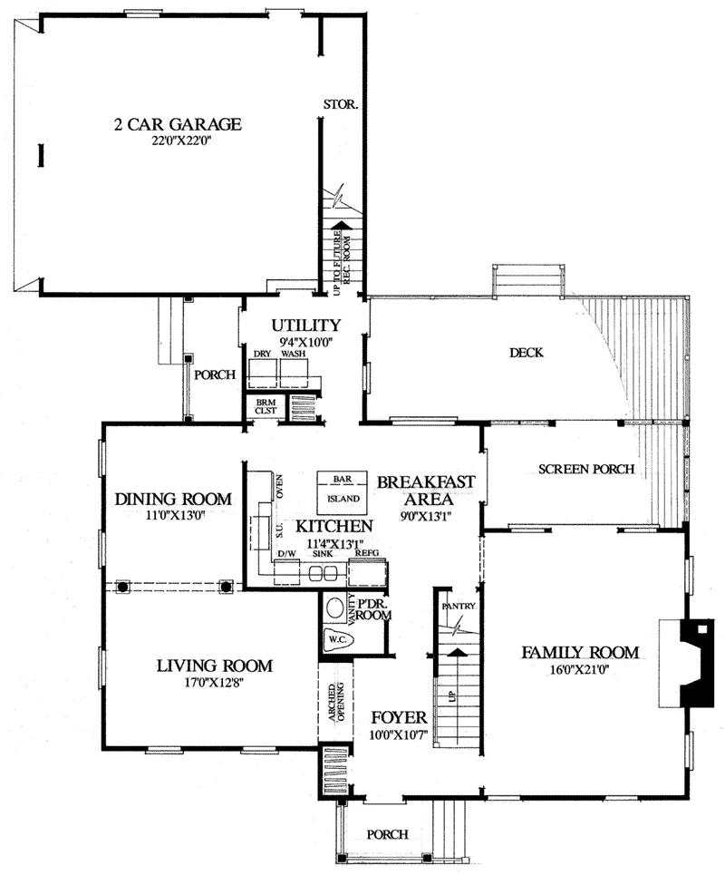 Saltbox House Plan First Floor - Hollyhock Cottage Country Home 128D-0081 - Search House Plans and More