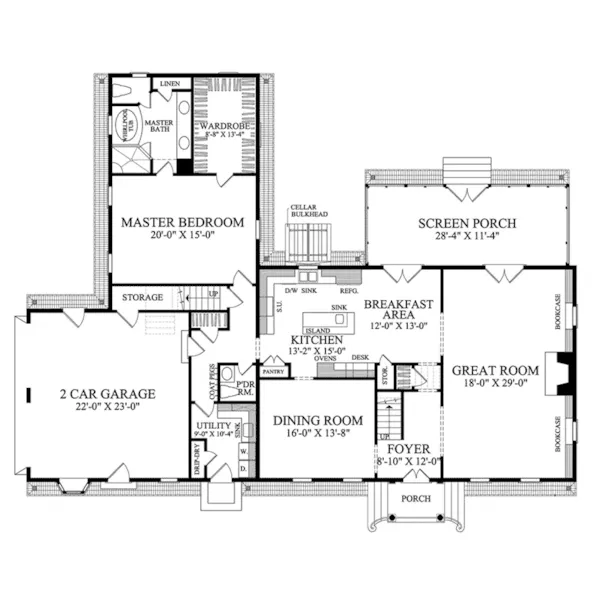 Colonial House Plan First Floor - James House Colonial Home 128D-0086 - Search House Plans and More