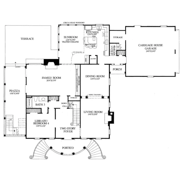 Georgian House Plan First Floor - Josiah House Colonial Home 128D-0087 - Search House Plans and More