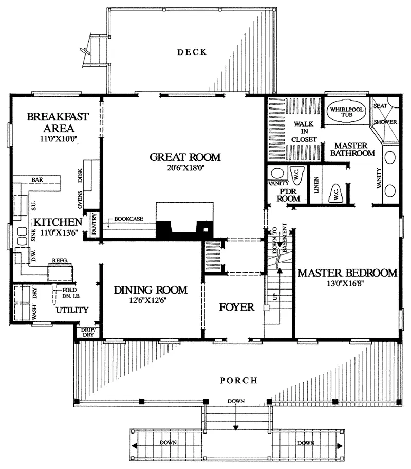 Southern House Plan First Floor - Mossy Point Plantation Home 128D-0099 - Shop House Plans and More