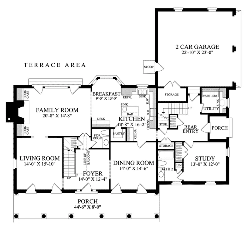 Southern House Plan First Floor - New Iberia Plantation Home 128D-0108 - Shop House Plans and More