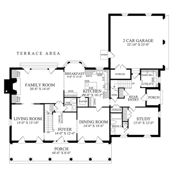 Traditional House Plan First Floor - New Iberia Plantation Home 128D-0108 - Shop House Plans and More