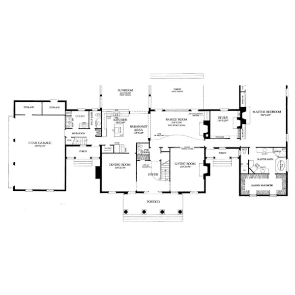 Early American House Plan First Floor - Richmond Bend Plantation Home 128D-0115 - Shop House Plans and More