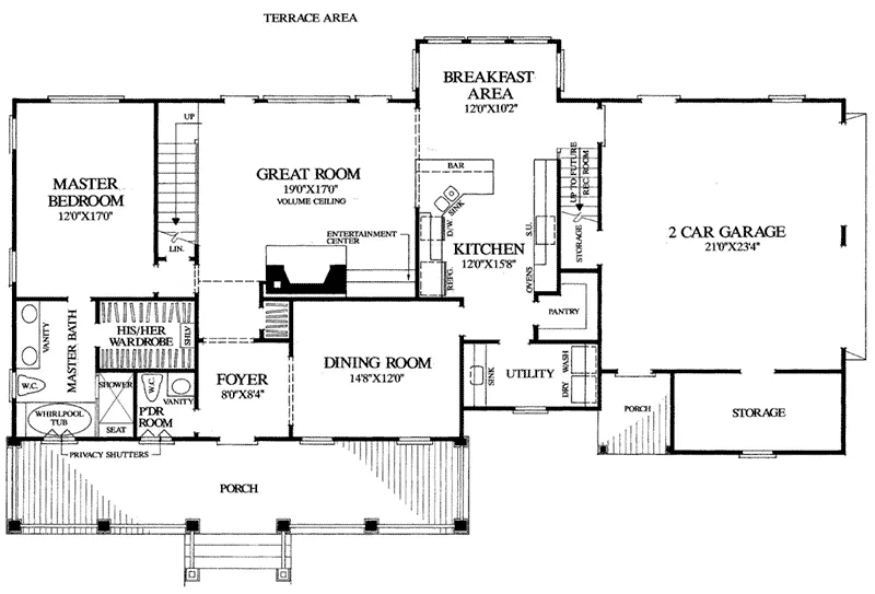 Southern House Plan First Floor - Shady Banks Acadian Home 128D-0120 - Shop House Plans and More