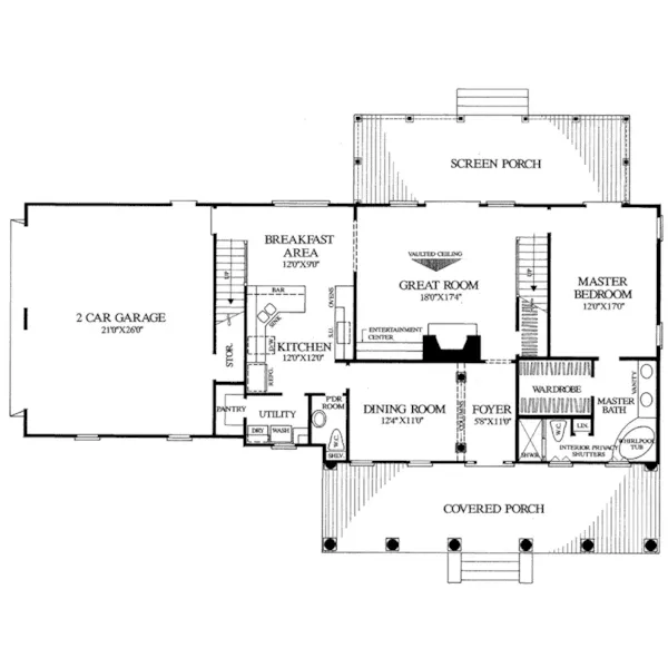 Southern House Plan First Floor - Shenandoah Hill Country Home 128D-0121 - Shop House Plans and More