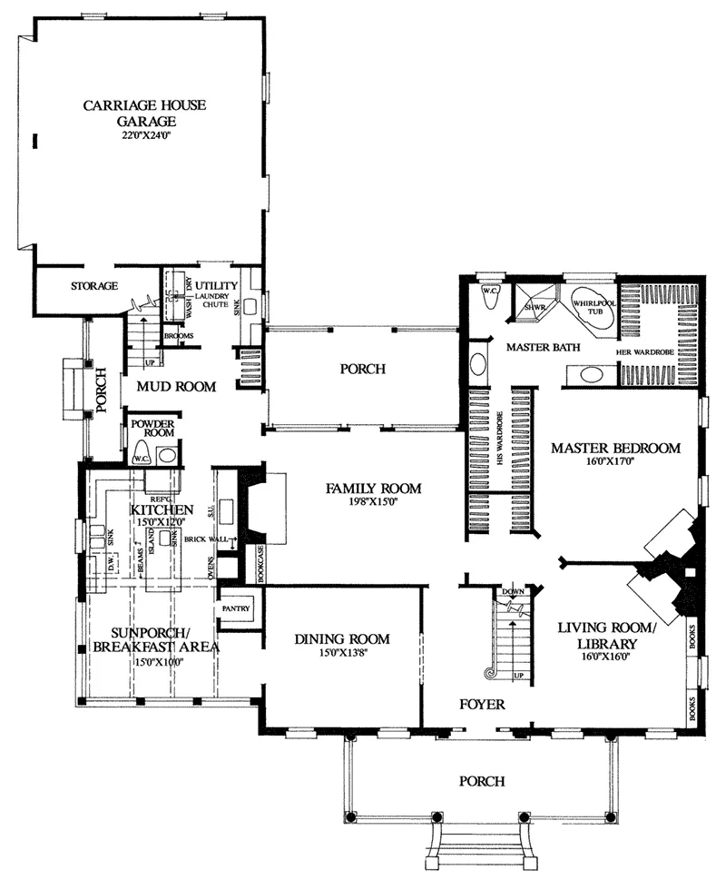Georgian House Plan First Floor - Shields House Southern Home 128D-0122 - Shop House Plans and More