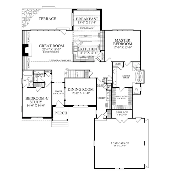 English Cottage House Plan First Floor - St. Claire Tudor Luxury Home 128D-0127 - Shop House Plans and More