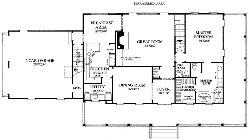 Southern House Plan First Floor - Sullivans Island Coastal Home 128D-0130 - Shop House Plans and More