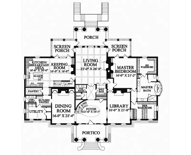 Colonial House Plan First Floor - Sycamores Luxury Manor Home 128D-0134 - Shop House Plans and More