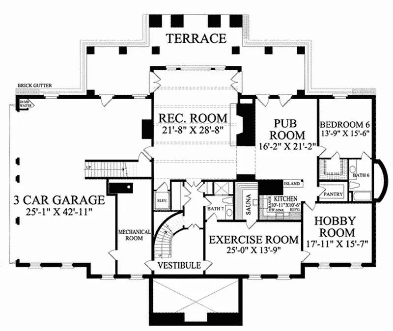 Colonial House Plan Lower Level Floor - Sycamores Luxury Manor Home 128D-0134 - Shop House Plans and More