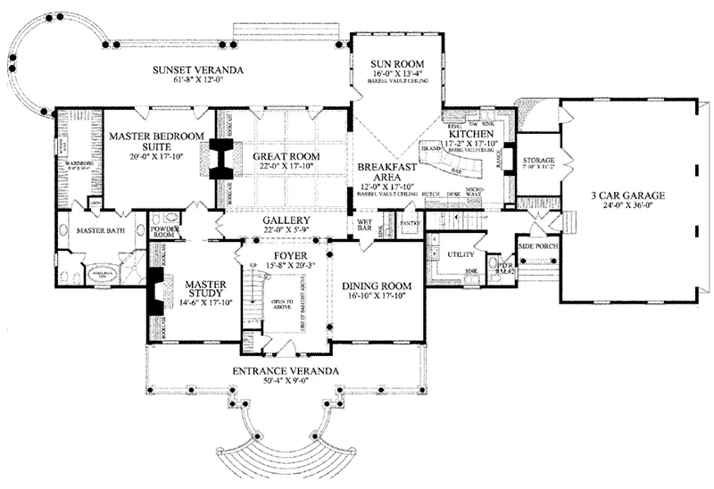 Greek Revival House Plan First Floor - Verandas Plantation Home 128D-0142 - Shop House Plans and More