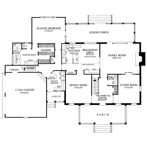 Colonial House Plan First Floor - Virginia Farmhouse Home 128D-0143 - Shop House Plans and More