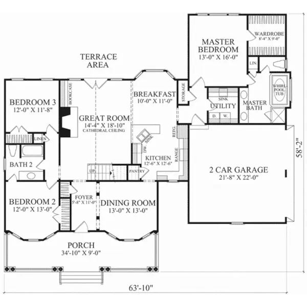 Cape Cod & New England House Plan First Floor - Winnabow Country Home 128D-0146 - Shop House Plans and More