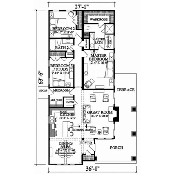 Ranch House Plan First Floor - Applewood Country Home 128D-0153 - Shop House Plans and More