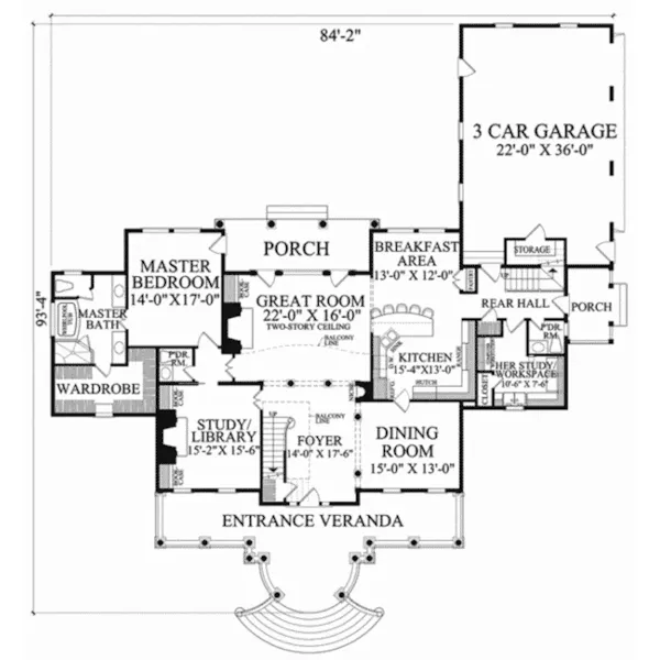 Neoclassical House Plan First Floor - 128D-0169 - Shop House Plans and More