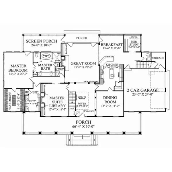 Southern House Plan First Floor - Clover Lane Southern Home 128D-0186 - Shop House Plans and More