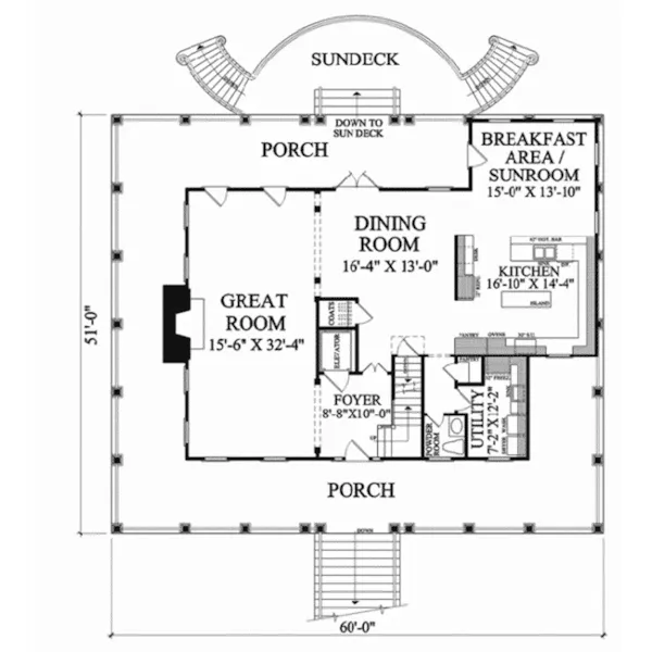 Cabin & Cottage House Plan First Floor - Ebb Tide Beach Home 128D-0190 - Shop House Plans and More