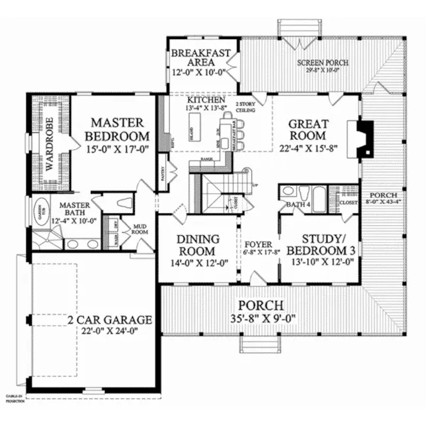 Traditional House Plan First Floor - Edgewood Lane Country Home 128D-0191 - Shop House Plans and More