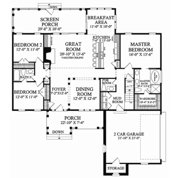 Arts & Crafts House Plan First Floor - Glendale Lane Country Home 128D-0204 - Shop House Plans and More