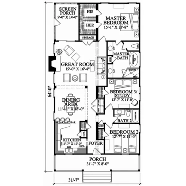 Florida House Plan First Floor - Gulf Port Coastal Cottage 128D-0209 - Shop House Plans and More