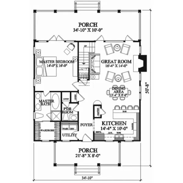 Bungalow House Plan First Floor - Key Largo Bay Coastal Cottage 128D-0223 - Shop House Plans and More