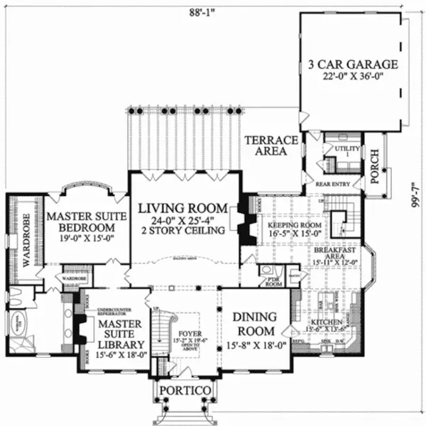 Georgian House Plan First Floor - Lansdowne Hill Luxury Home 128D-0225 - Shop House Plans and More