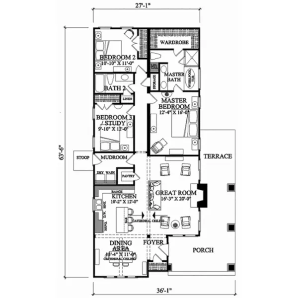 Shingle House Plan First Floor - Laurel Springs Country Cottage 128D-0226 - Shop House Plans and More