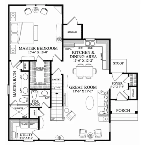 Colonial House Plan First Floor - Lilliput Country Cottage 128D-0227 - Shop House Plans and More